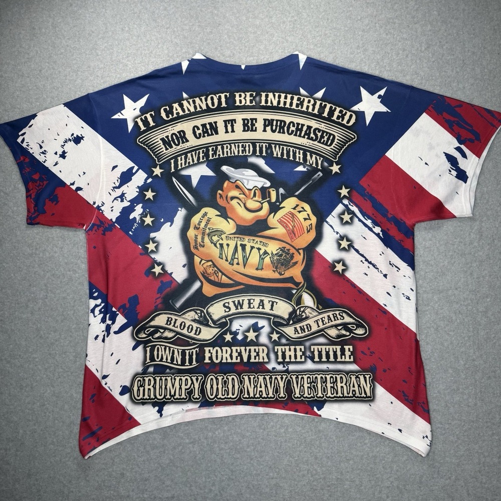 Popeye Navy Veteran Shirt Sz 2XL All Over Print US Flag Grumpy Vintage USN